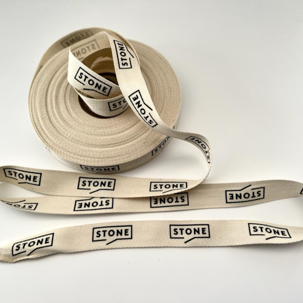 Stone  - Natural Cotton Herringbone Ribbon - 20mm wide, 25m roll Thumbnail