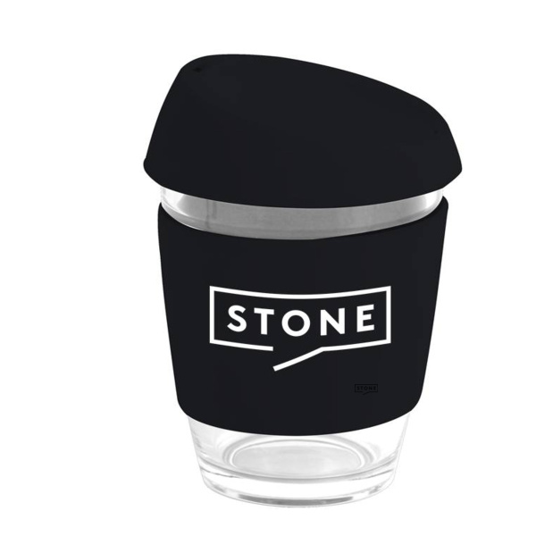 Stone -Glass Coffee Cup - 350Ml With Silicon Lid And Band Thumbnail